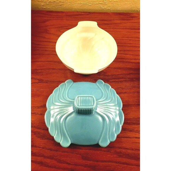 Lazy Susan Snack Tray Dish MCM Vintage California Pottery Aqua and White USA - Picture 2 of 6